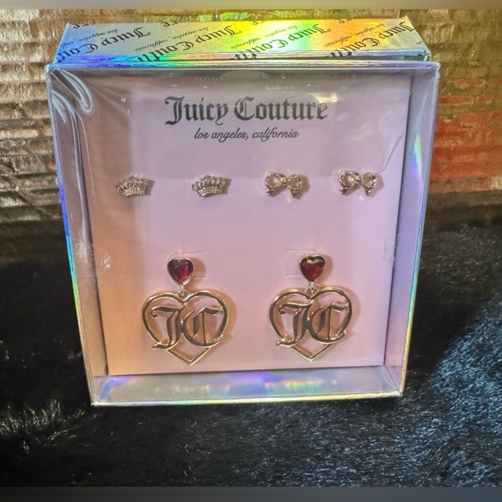 Juicy Couture Gold and Red Heart Earrings Collection